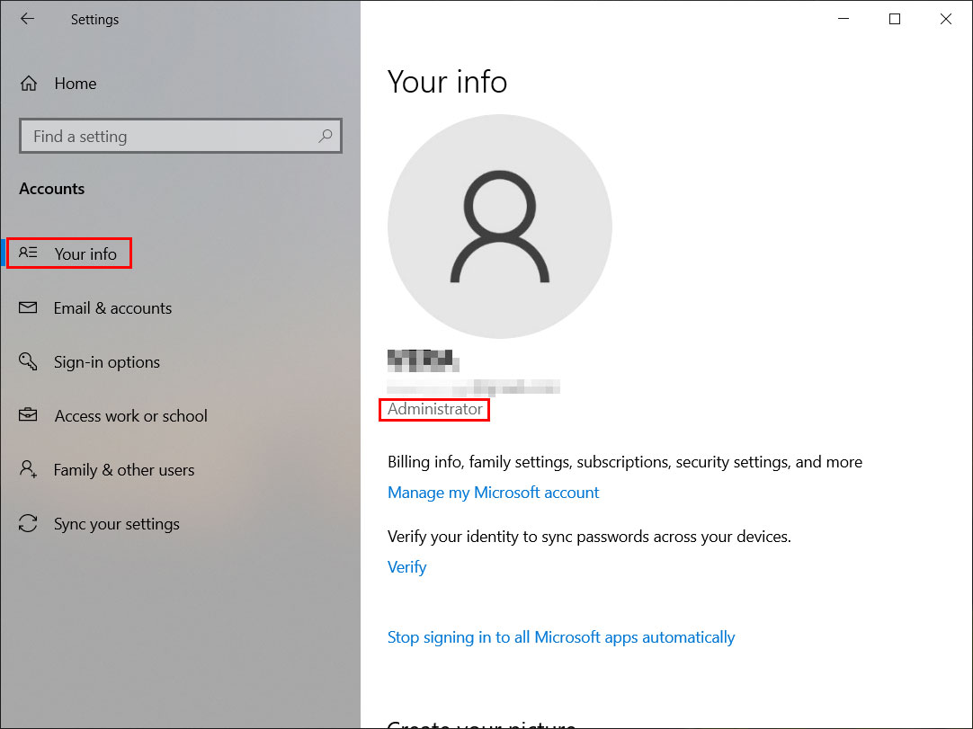 check if you are an administrator in Settings on Windows 10