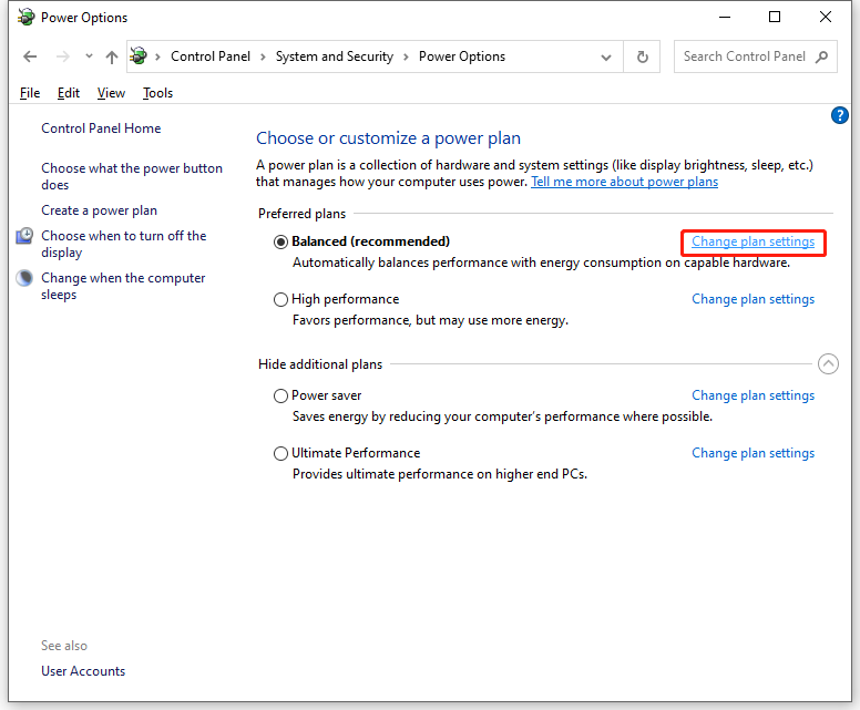 hit change plan settings 