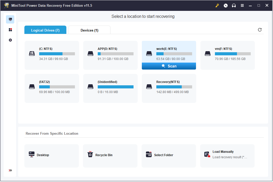 the main interface of MiniTool Power Data Recovery