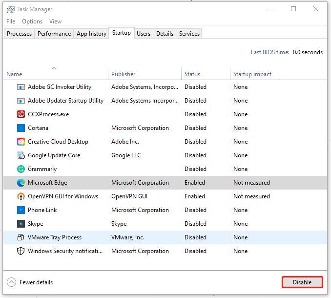 click Disable