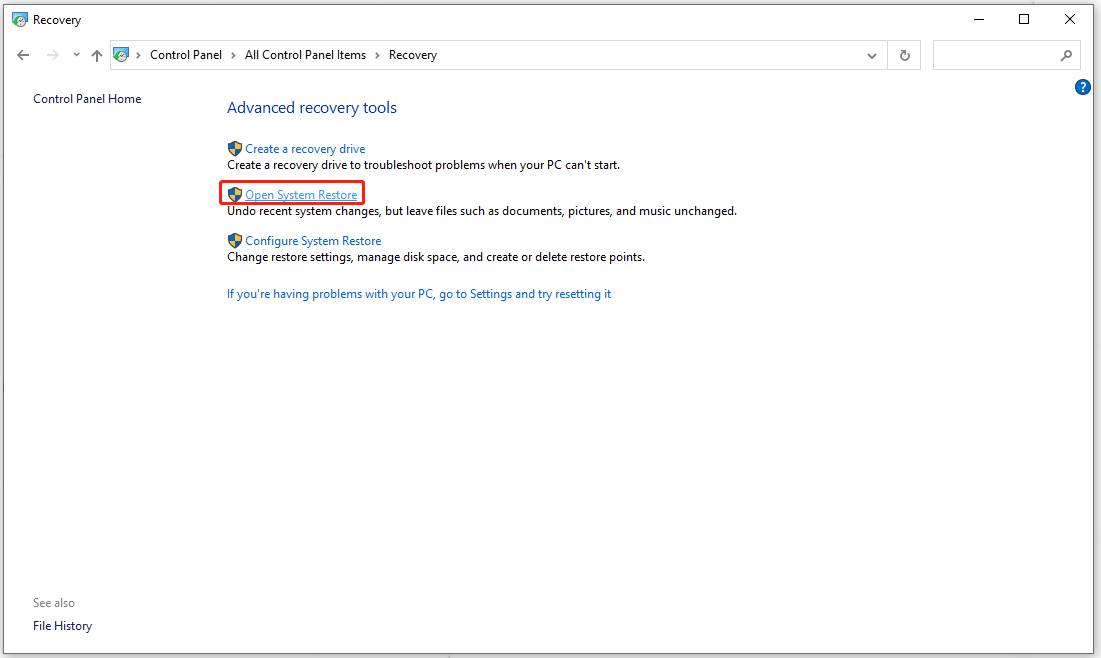 click Open System Restore