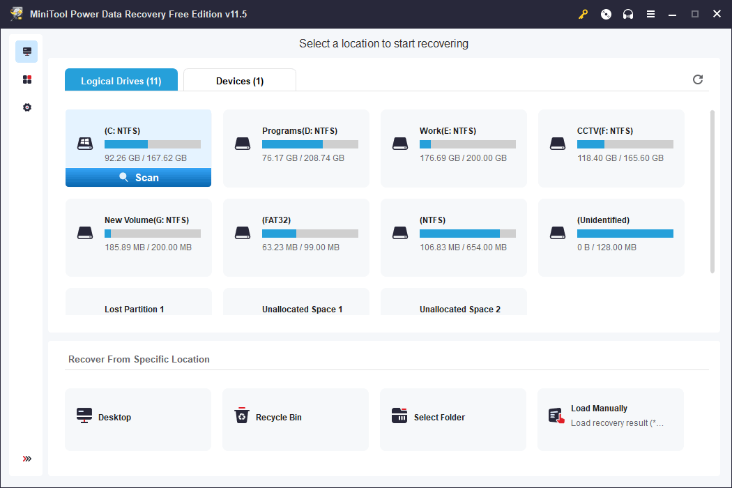 select the target drive to scan