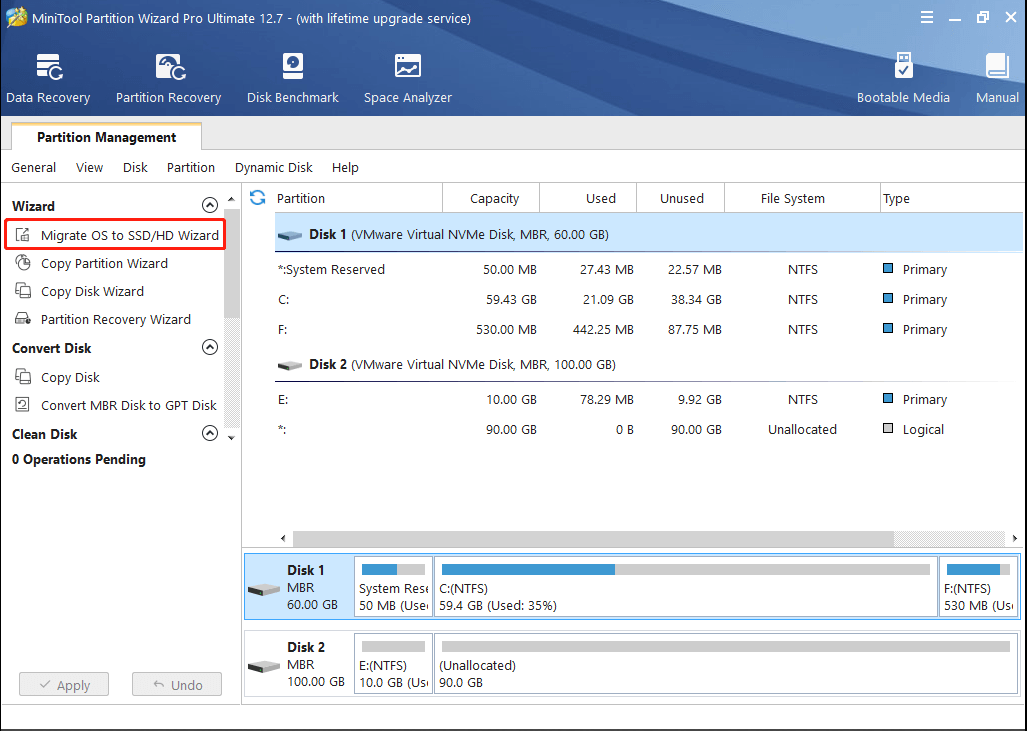 click Migrate OS to SSD/HD Wizard