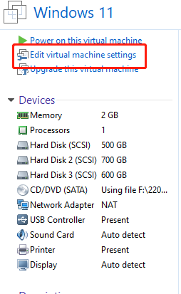 click Edit Virtual Machine Settings