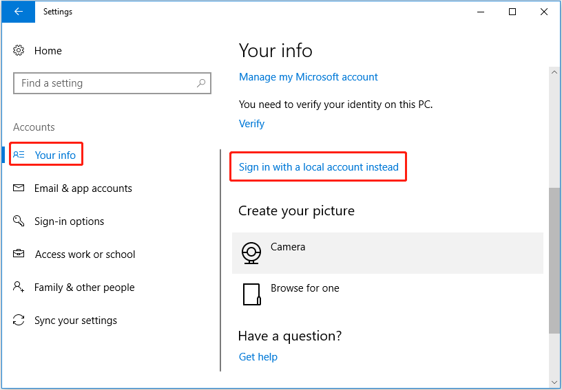 sign in with a local account instead
