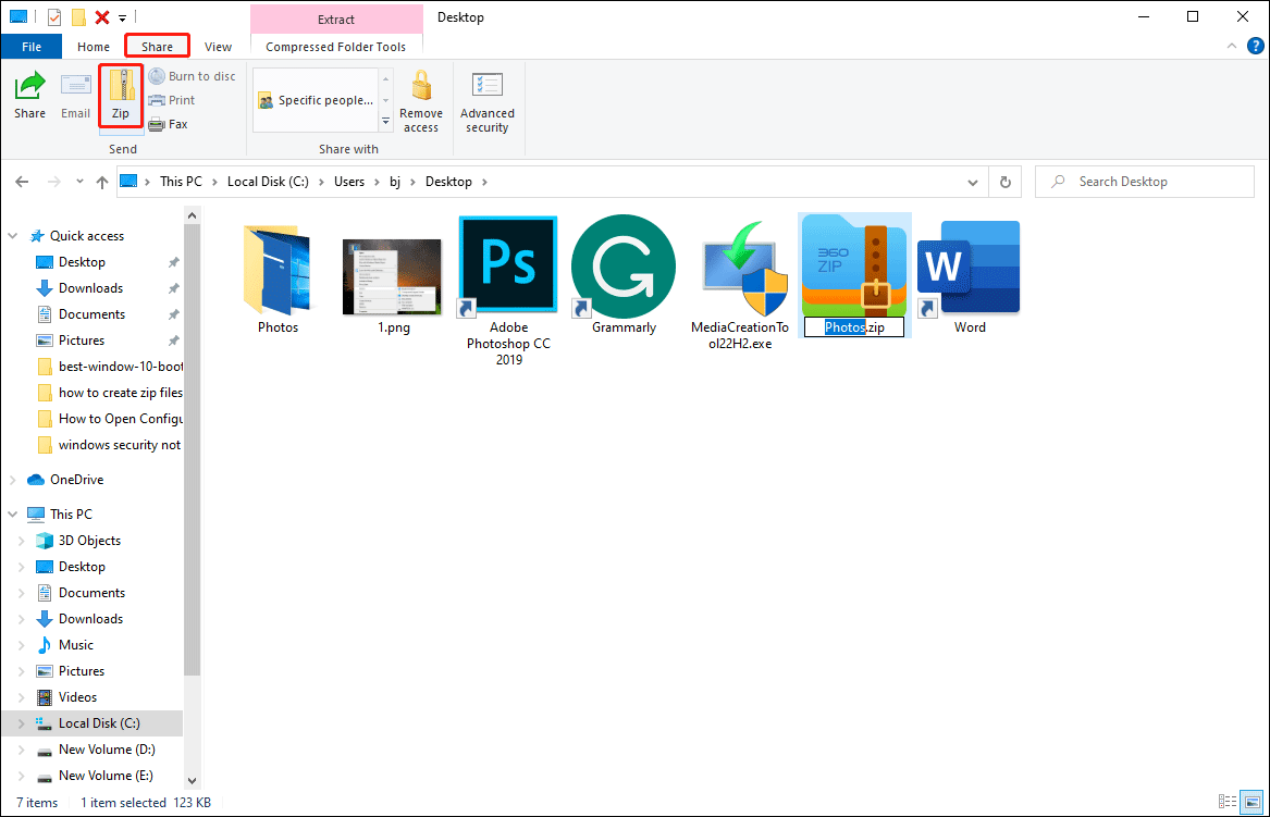 compress files with File Explorer