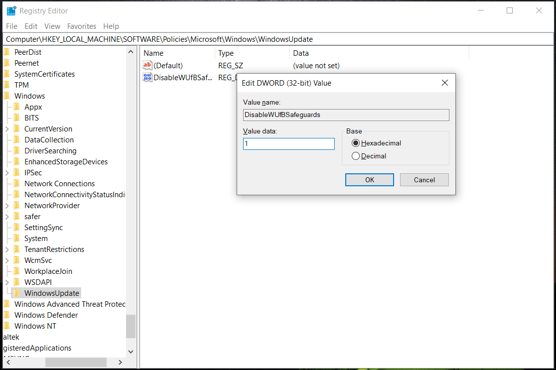 bypass upgrade block in registry