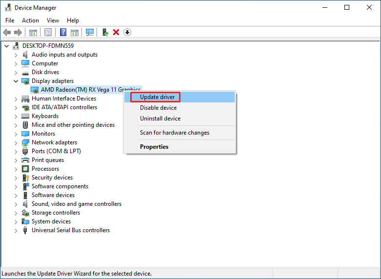 select Update driver