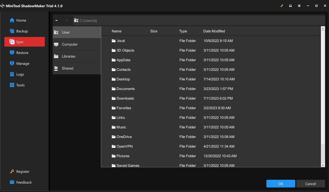 choose your sync destination