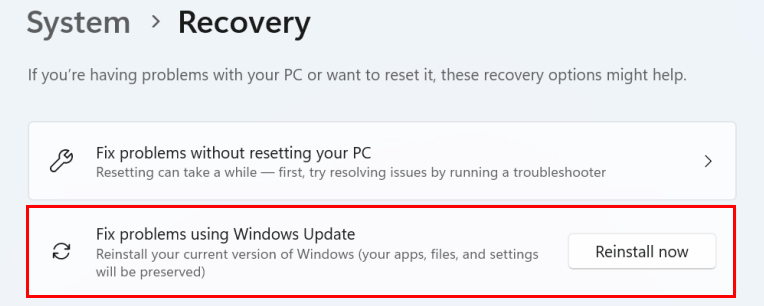 click Fix problems using Windows Update