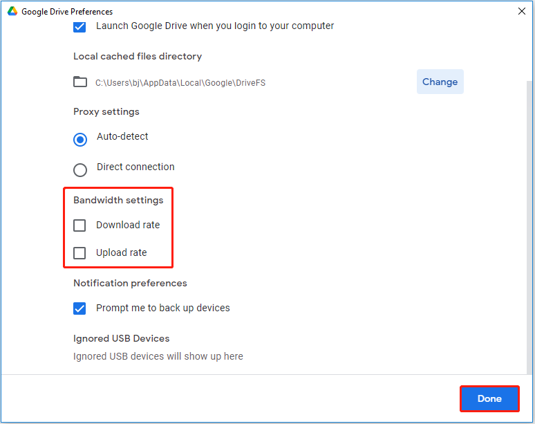 change bandwidth settings