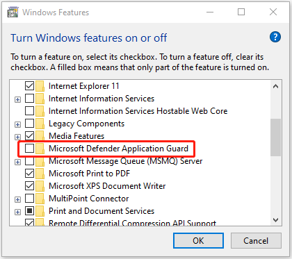 check the Microsoft Defender Application Guard box