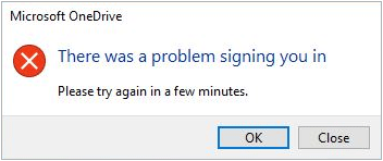 OneDrive there was a problem signing you in