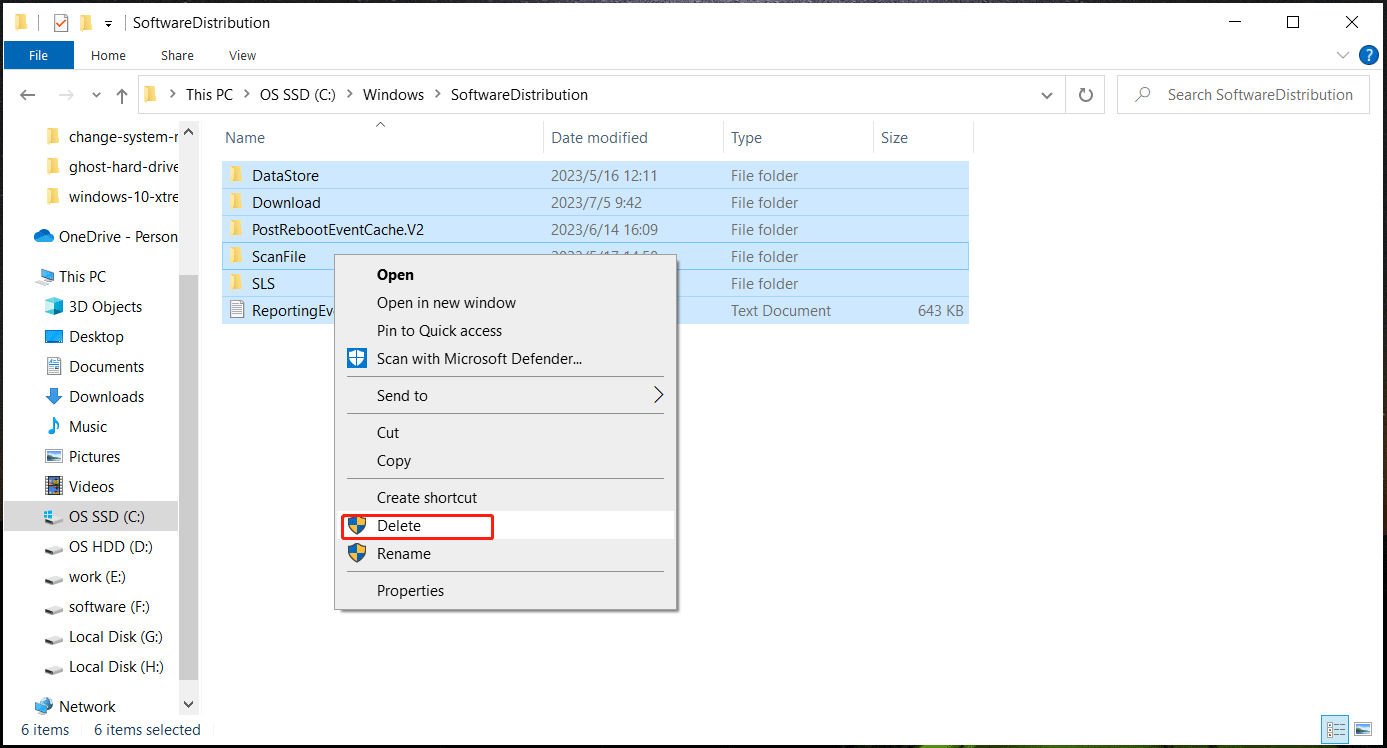 delete SoftwareDistribution