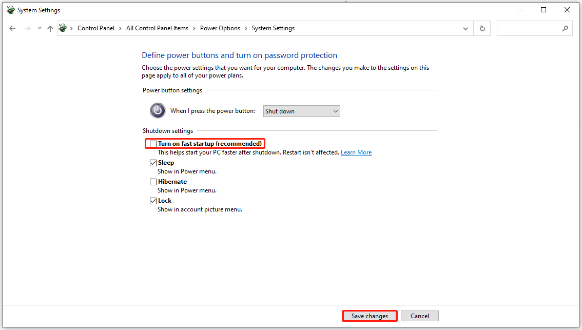 click Save changes