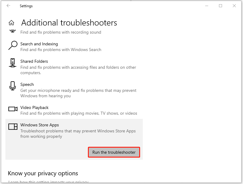 click Run the troubleshooter
