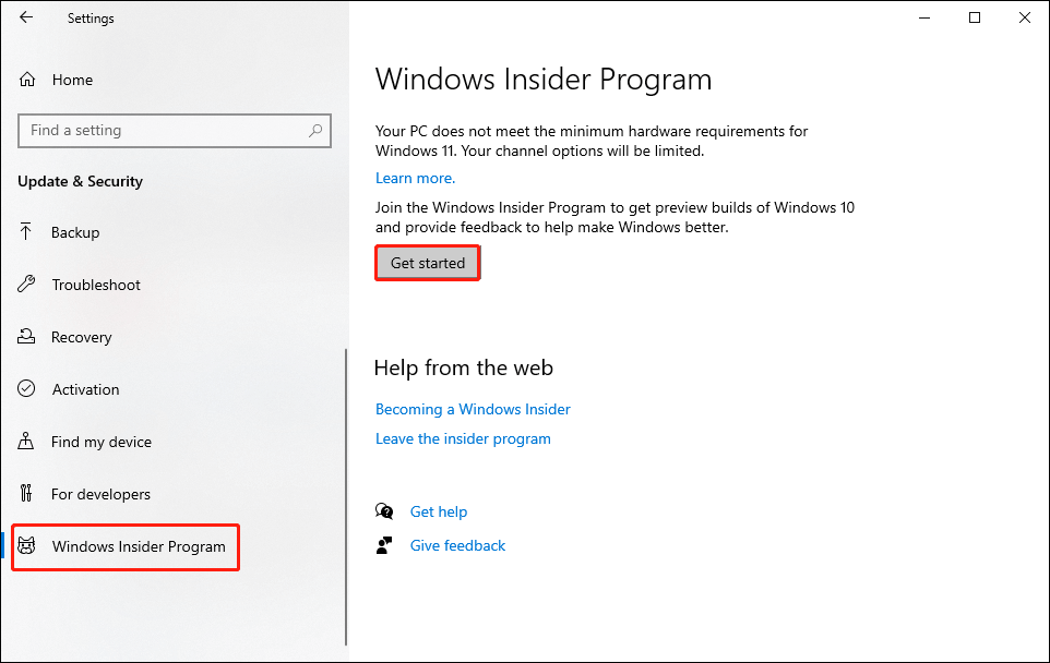 registry for the Windows Insider Program