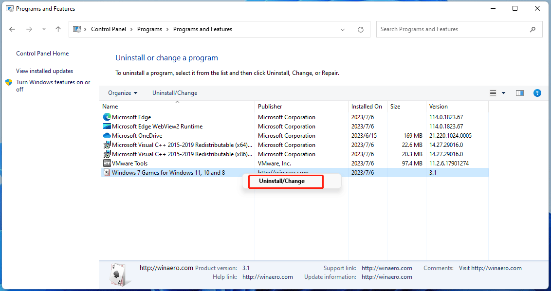 uninstall Windows 7 Games for Windows 11, 10 and 8