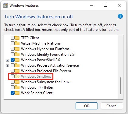 re-enable the Windows Sandbox box