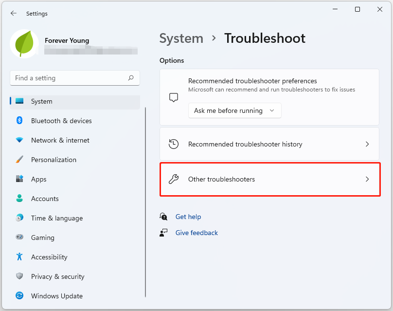 choose Other troubleshooters