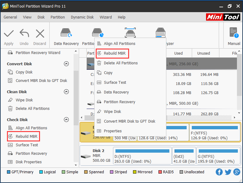 reconstruir MBR com o Assistente de partição MiniTool