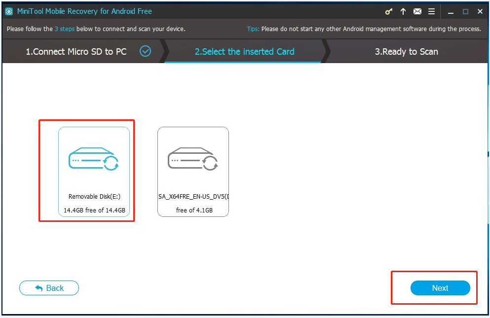 selecione o cartão SD inserido