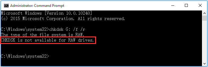 CHKDSK não está disponível para unidades RAW