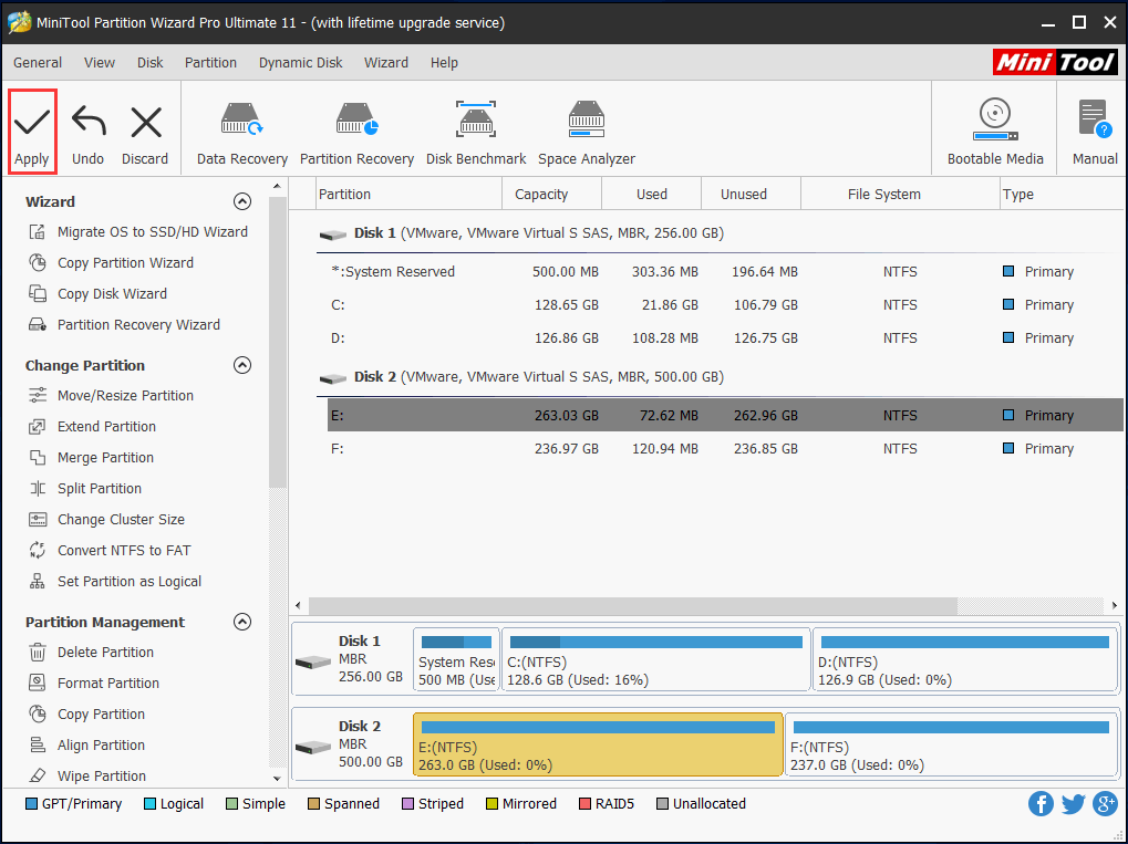 clique em Aplicar para formatar RAW para NTFS