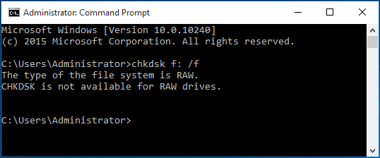 CHKDSK não está disponível para unidades RAW