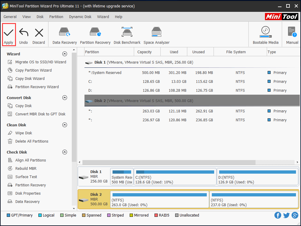 clique em Aplicar para recuperar a partição RAW para NTFS