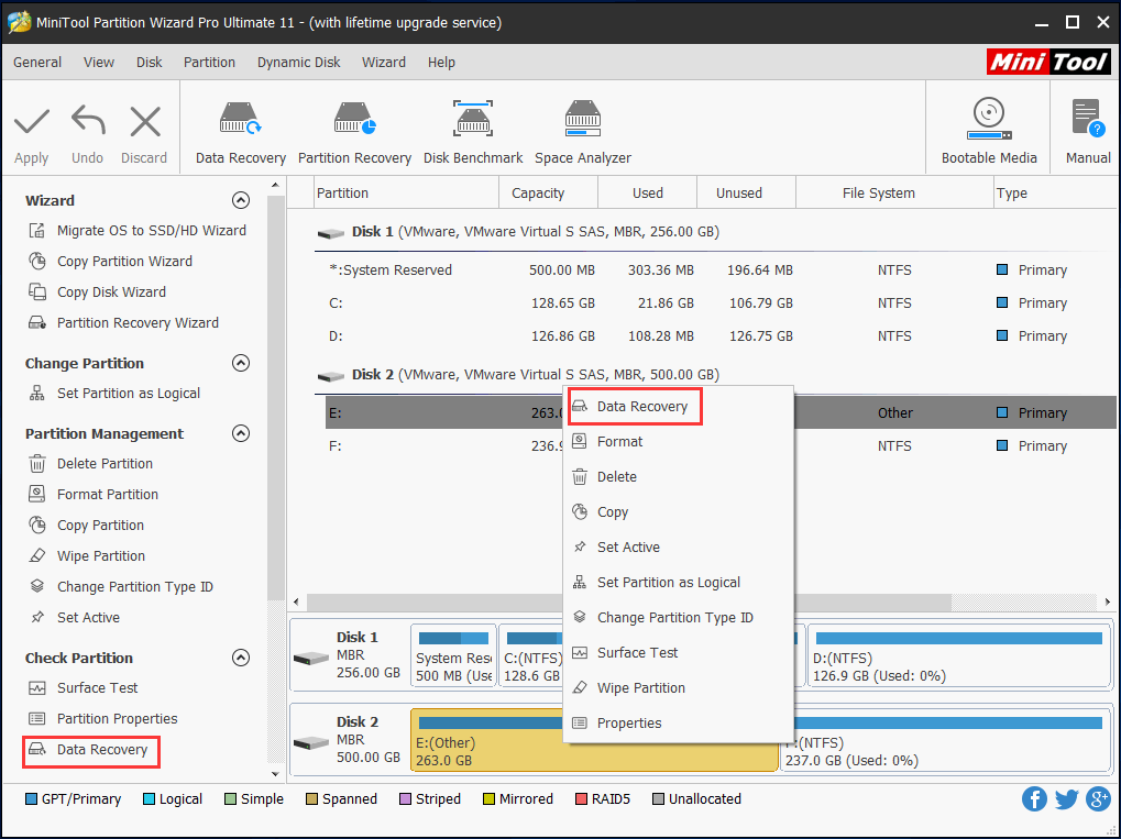 Recurso de Recuperação de Dados do MiniTool Partition Wizard