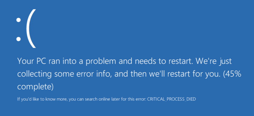 Processo crítico da tela azul do Windows 10 morreu