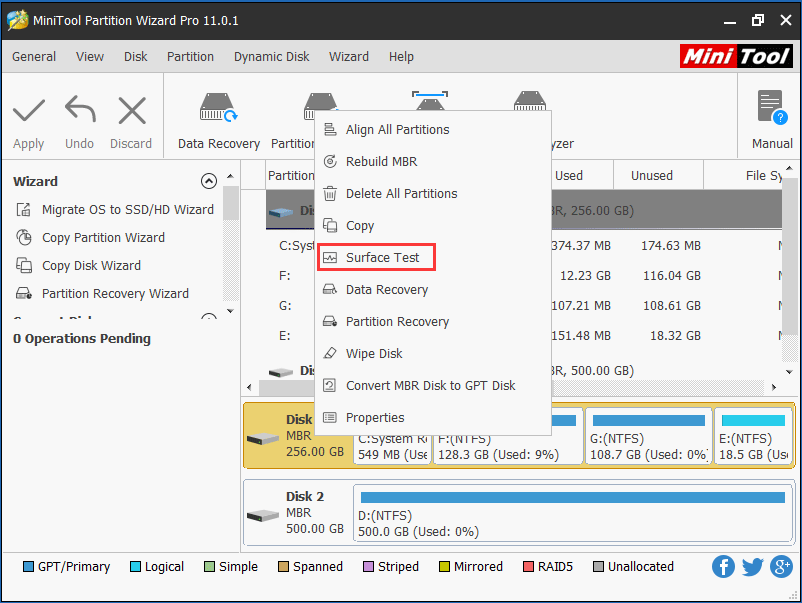 teste surfact no MiniTool Partition Wizard