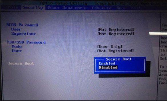 disable secure boot