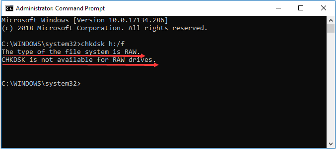 CHKDSK não está disponível para unidades RAW