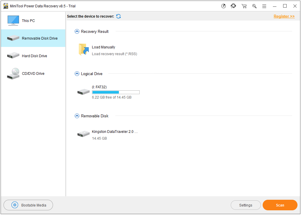 interface do MiniTool Power Data Recovery