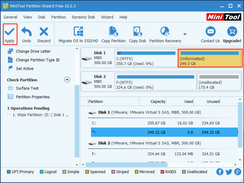 partição não formatada após a limpeza