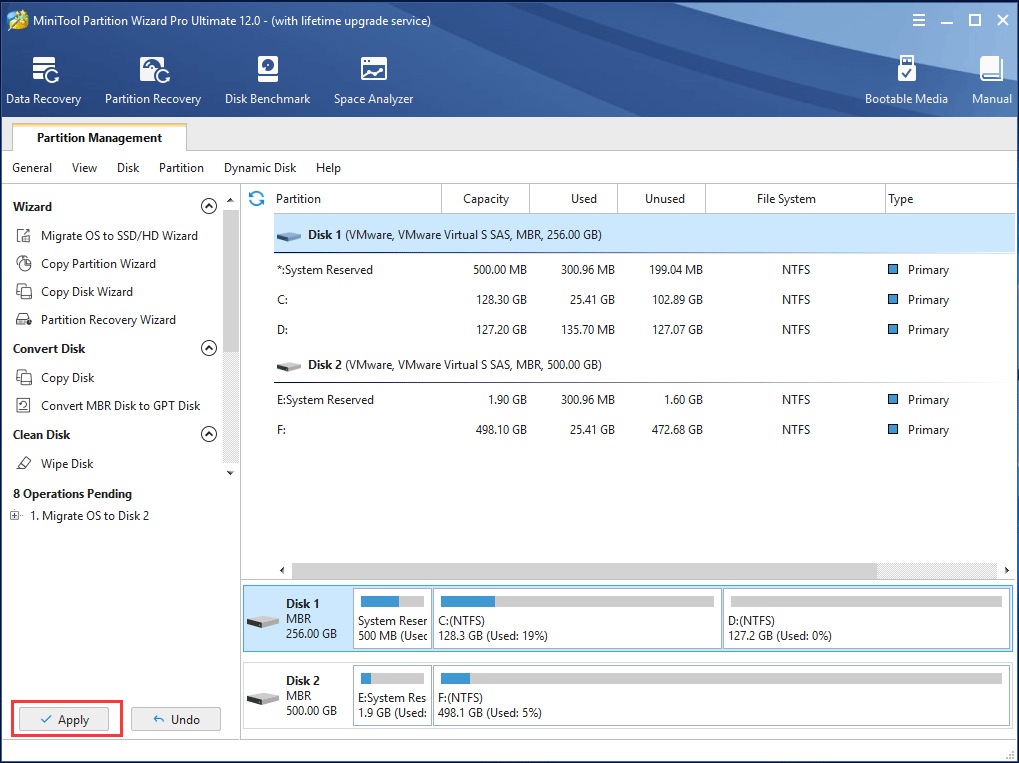 clique em Aplicar para executar a migração do sistema Windows 10 para SSD