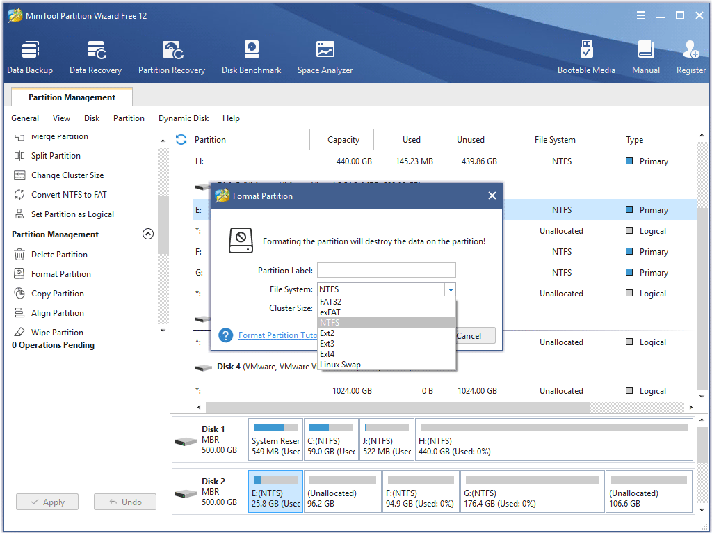 definir o rotulo da particao, o sistema de arquivos e o tamanho do cluster