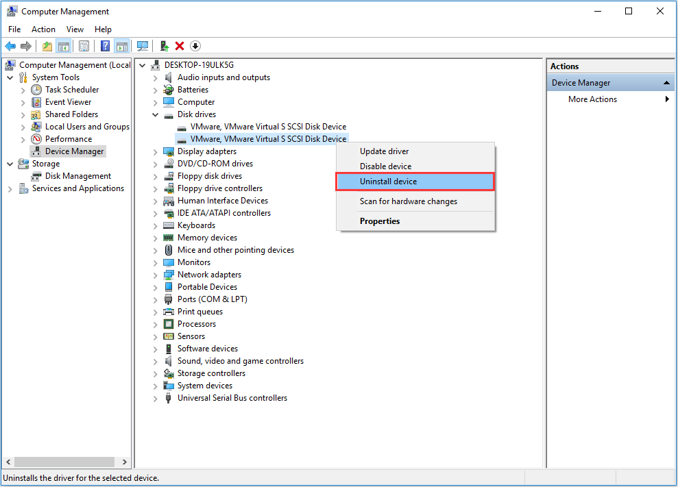 desinstalar o disco rígido no Gerenciador de dispositivos