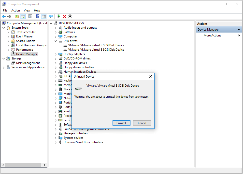 confirmar a desinstalação do dispositivo