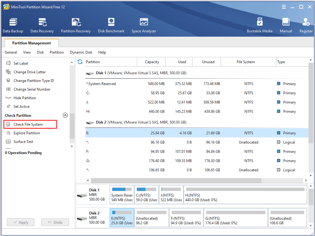 verifique o sistema de arquivos com a ferramenta de reparo do disco rígido