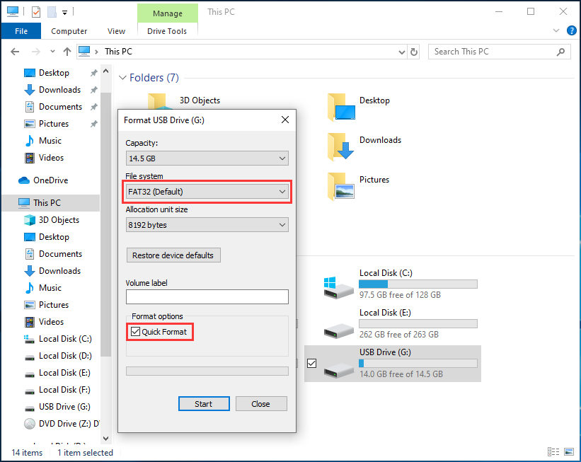 formatar unidade USB via Windows Explorer