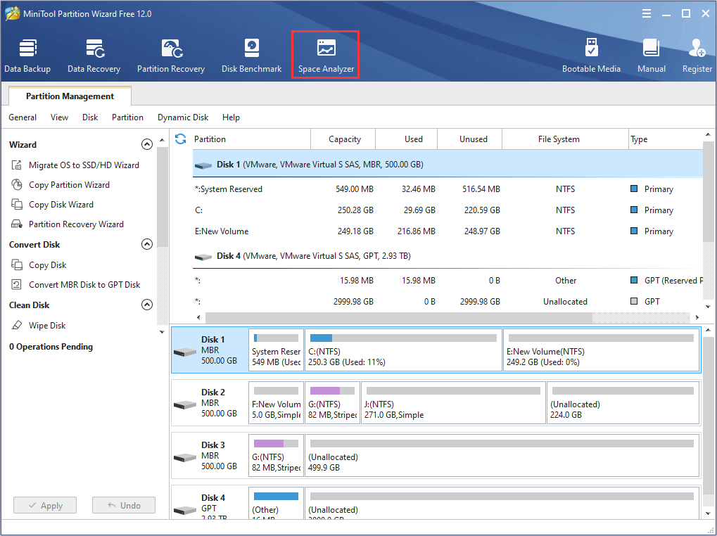  clique em Space Analyzer na barra de ferramentas