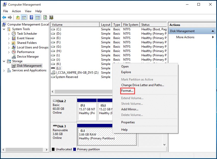 formatar pelo disk management