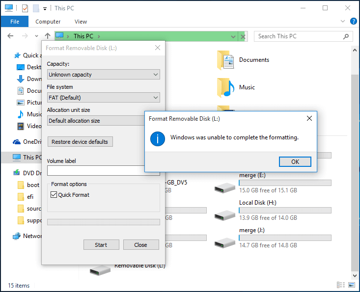 impossível completar formatação