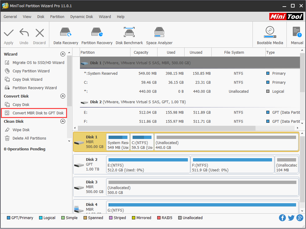 escolha Converter disco MBR em GPT