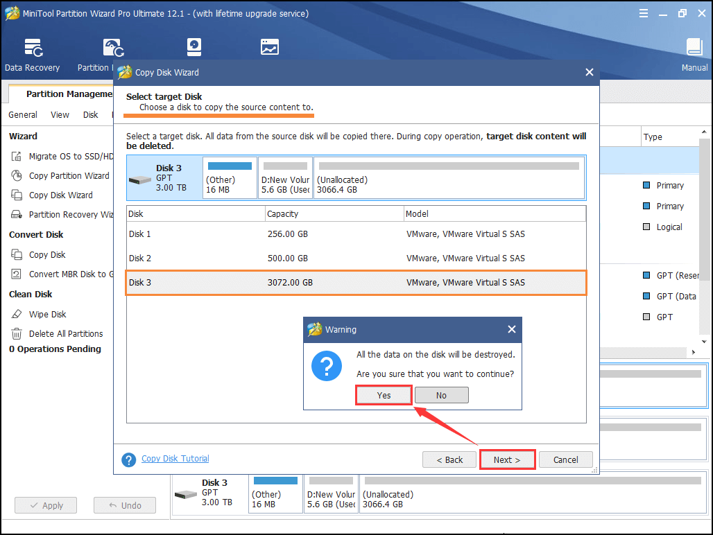 selecione um disco de destino para salvar dados no disco do sistema