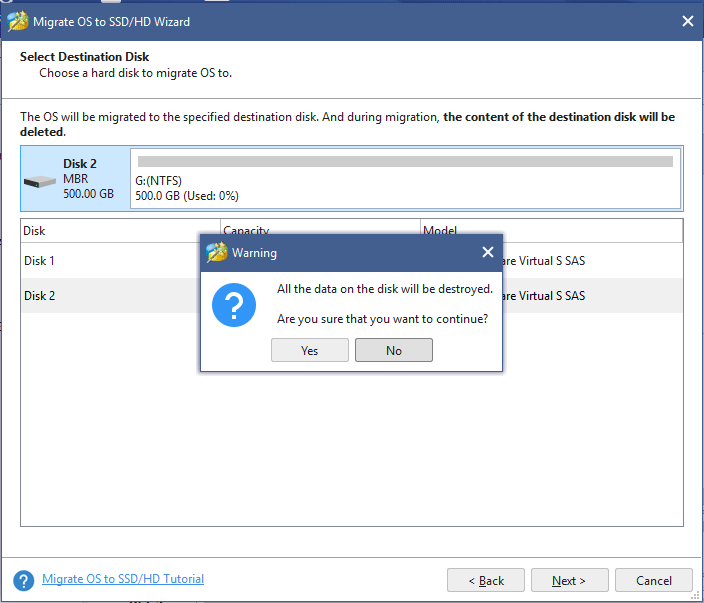 choose a target disk for OS migration