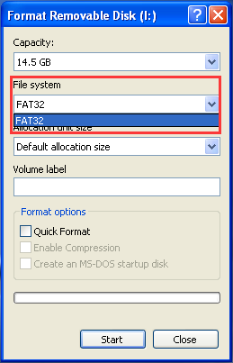 nenhuma opção NTFS no formato Windows XP